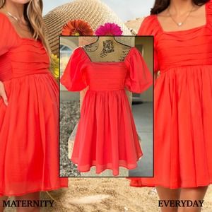 PinkBlush Orange Puff Short Sleeve Maternity or Everyday Dress Size L